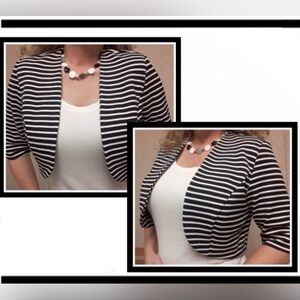 Maya Brooke black and white striped cropped bolero jacket Size 14W